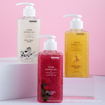 BISUTANG Long Lasting Fragrance Bath Fruit Body Wash Orange Rose Milk Extract Exfoliating Perfume Scrub Shower Gel